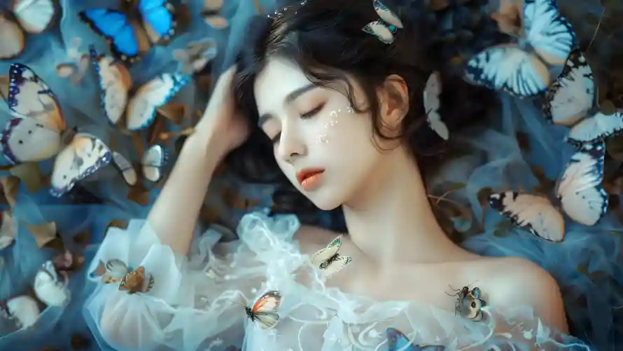 4k少女壁纸 - 蝴蝶 - 唯美插画 - 少女与蝶「哲风壁纸」