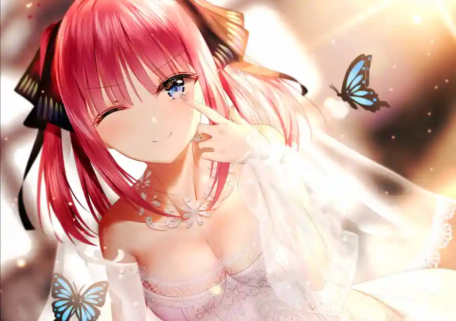 4k五等分壁纸 - 中野二乃 - 优雅造型 - 蝴蝶元素「哲风壁纸」