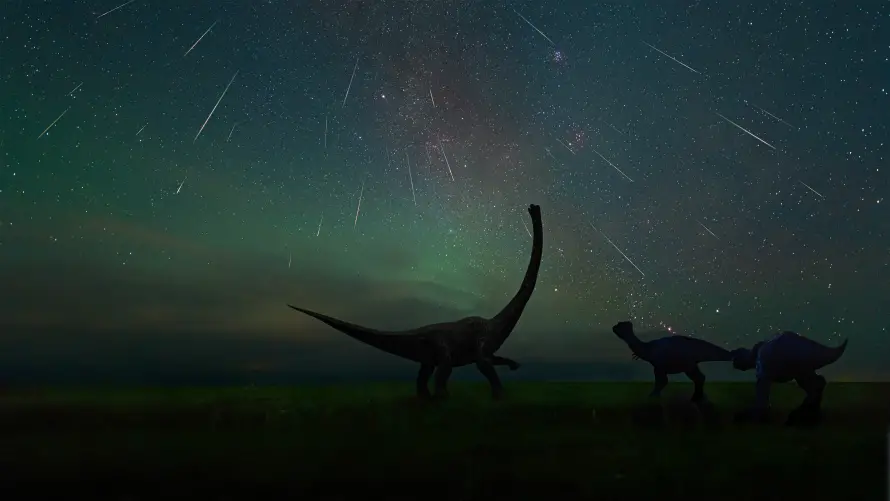 4k剪影壁纸 - 恐龙 - 星空 - 流星「哲风壁纸」
