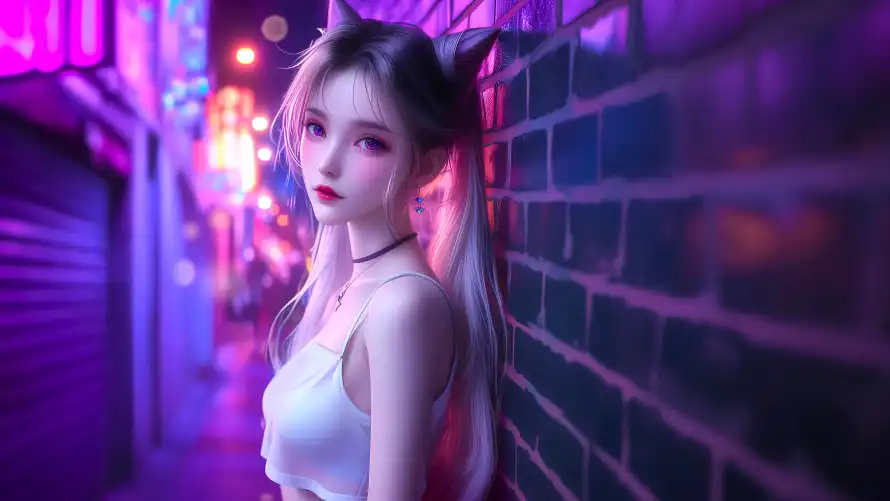 4k美女壁纸 - 阿狸 - 潮流风 - 夜景美女「哲风壁纸」