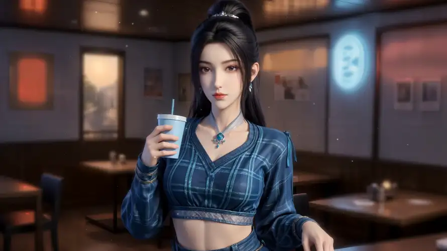 4k美女壁纸 - 奶茶店 - 少女形象 - 店内场景「哲风壁纸」