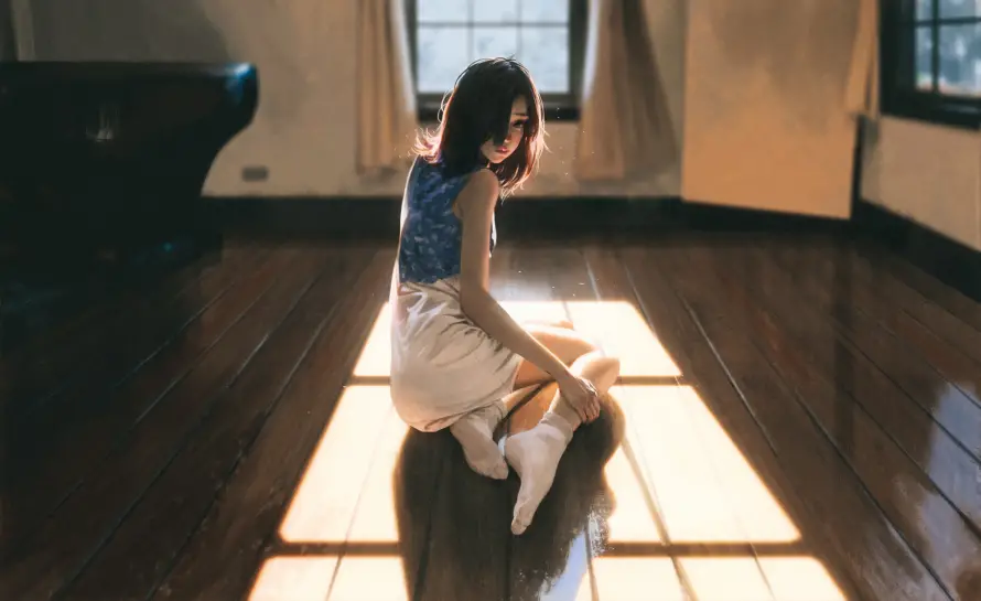 4k少女壁纸 - 窗前 - 少女窗前 - 治愈光影「哲风壁纸」