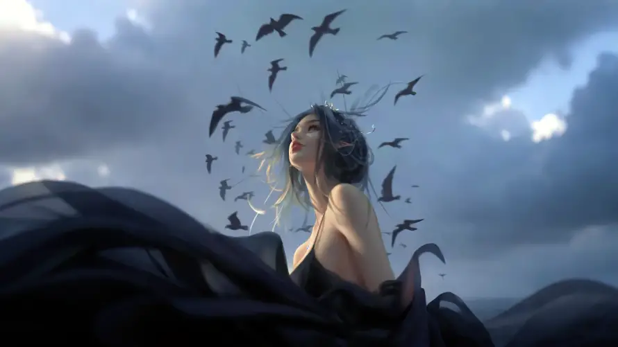 4k大海壁纸 - 天空 - 少女 - 插画「哲风壁纸」