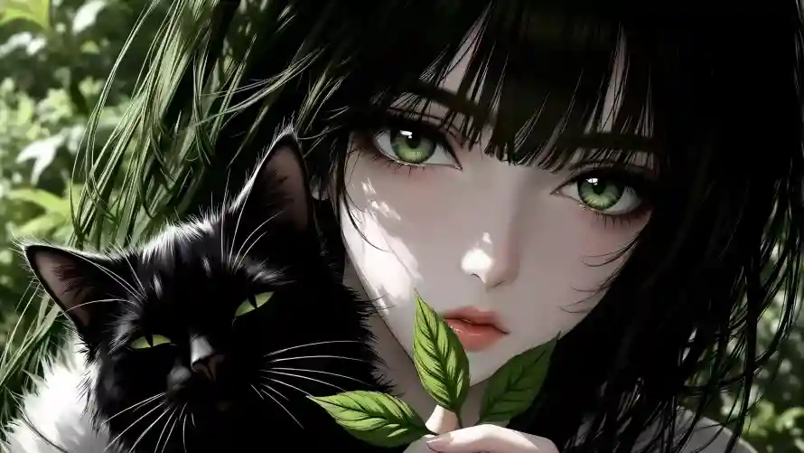 4k绿瞳壁纸 - 黑猫 - 少女与猫 - 少女和猫「哲风壁纸」 4k绿瞳壁纸 - 黑猫 - 少女与猫 - 少女和猫「哲风壁纸」