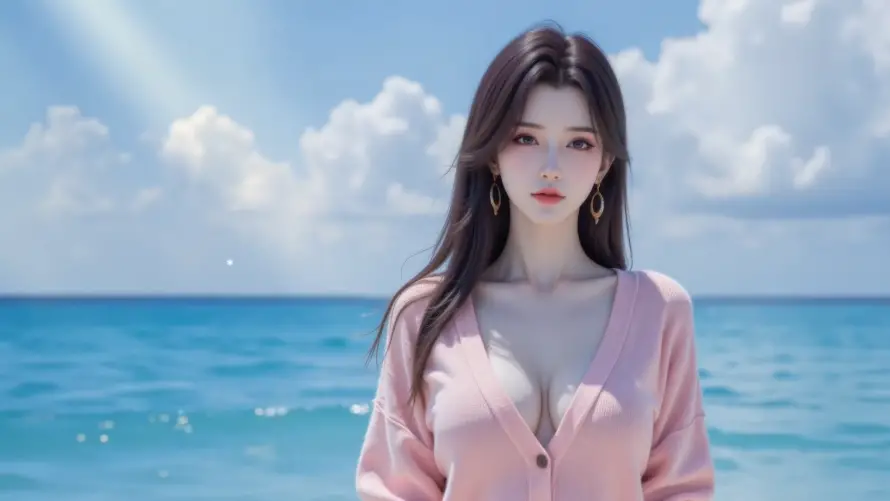 4k海边壁纸 - 美女 - 夏日美女 - 海滨丽人「哲风壁纸」