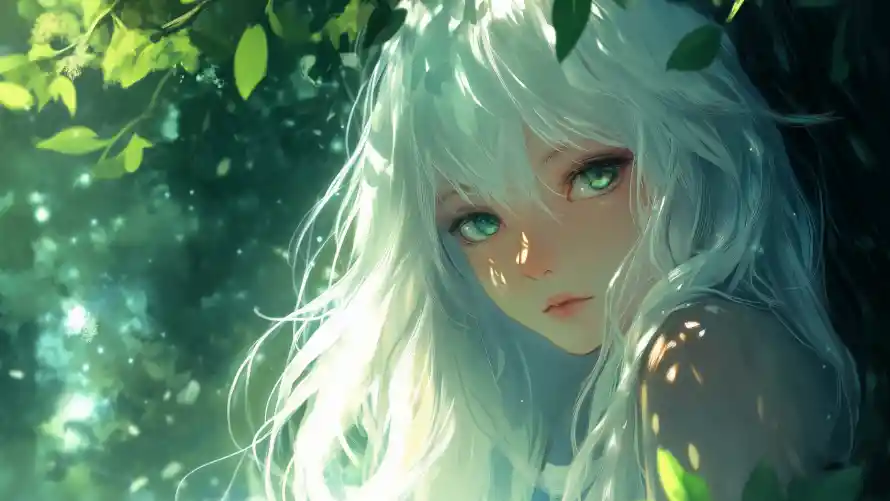 4k绿叶壁纸 - 光影插画 - 动漫少女 - 树荫光影「哲风壁纸」