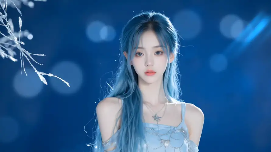 4k美女壁纸 - 蓝发 - 少女壁纸 - 梦幻背景「哲风壁纸」