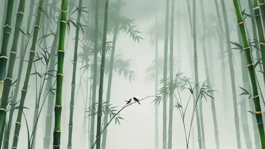 4k小鸟壁纸 - 竹林 - 中式元素 - 国风插画「哲风壁纸」