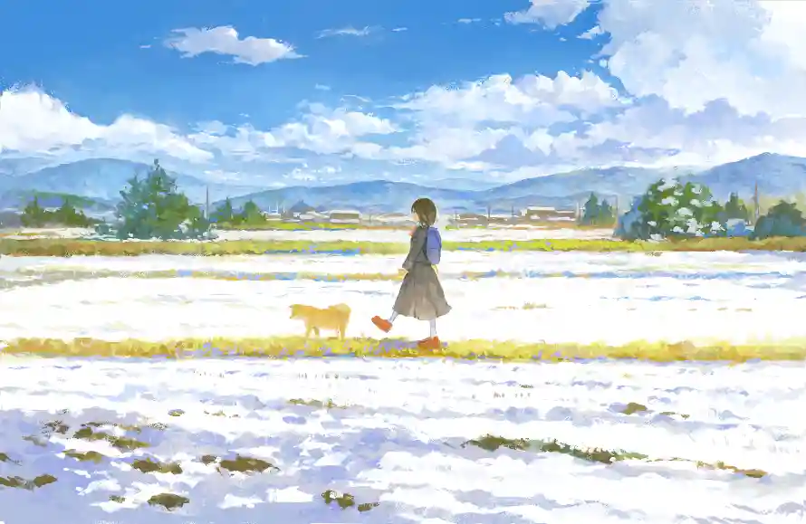 4k冬日壁纸 - 犬 - 女孩 - 少女「哲风壁纸」
