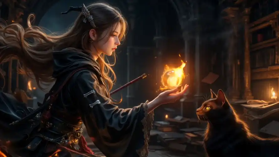 4k古堡壁纸 - 少女 - 魔法 - 黑猫「哲风壁纸」