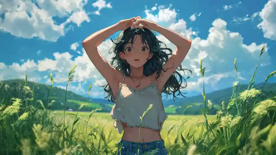 4k阳光壁纸 - 动漫女孩 - 吊带女孩 - 夏日风景「哲风壁纸」