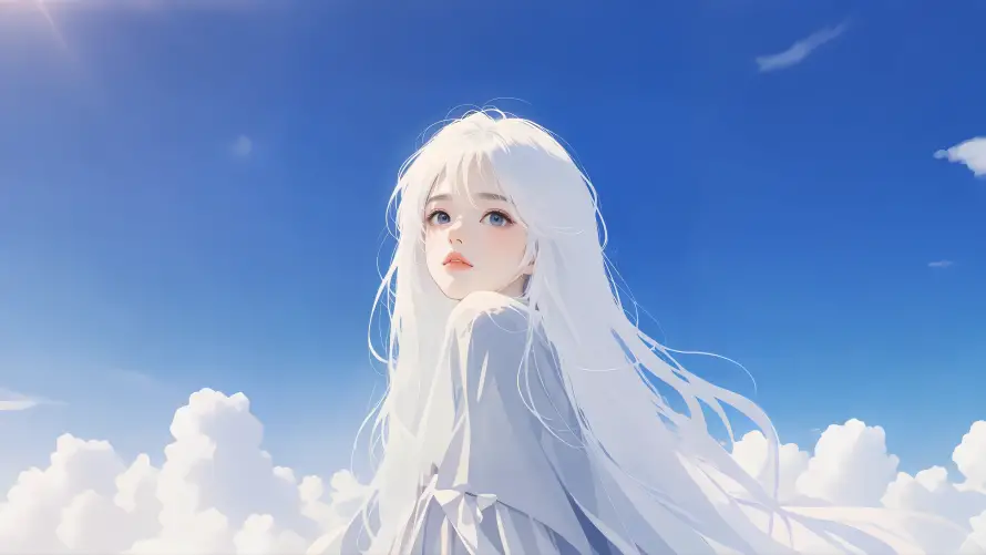 4k云端壁纸 - 晴空 - 天空背景 - 女孩插画「哲风壁纸」