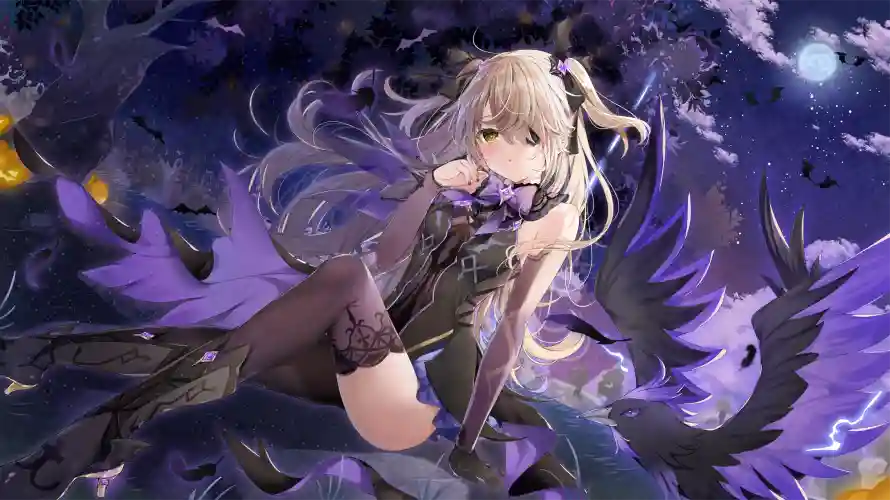 4k翅膀壁纸 - 黑丝 - 少女插画 - 星空背景「哲风壁纸」