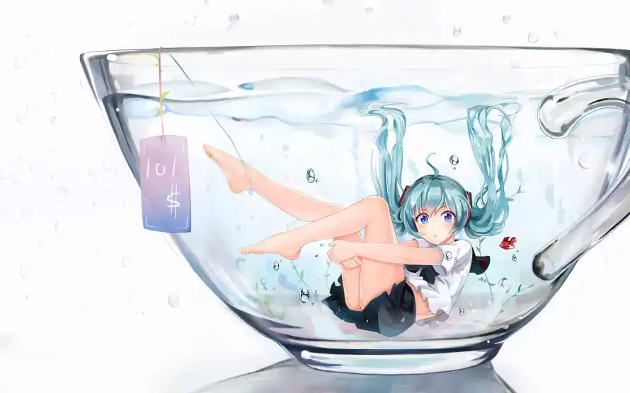 4k水杯壁纸 - 创意插画 - 初音未来 - 杯中场景「哲风壁纸」