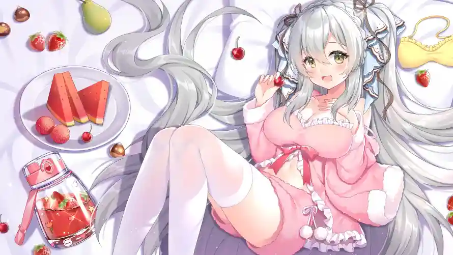 4k白丝壁纸 - 西瓜 - 动漫少女 - 夏日西瓜「哲风壁纸」