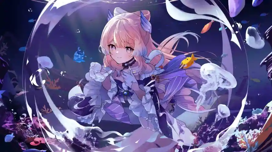 4k原神壁纸 - 水泡 - 粉发 - 紫色服装「哲风壁纸」