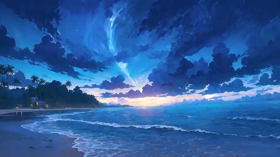4k夜空壁纸 - 天空 - 沙滩 - 海浪「哲风壁纸」