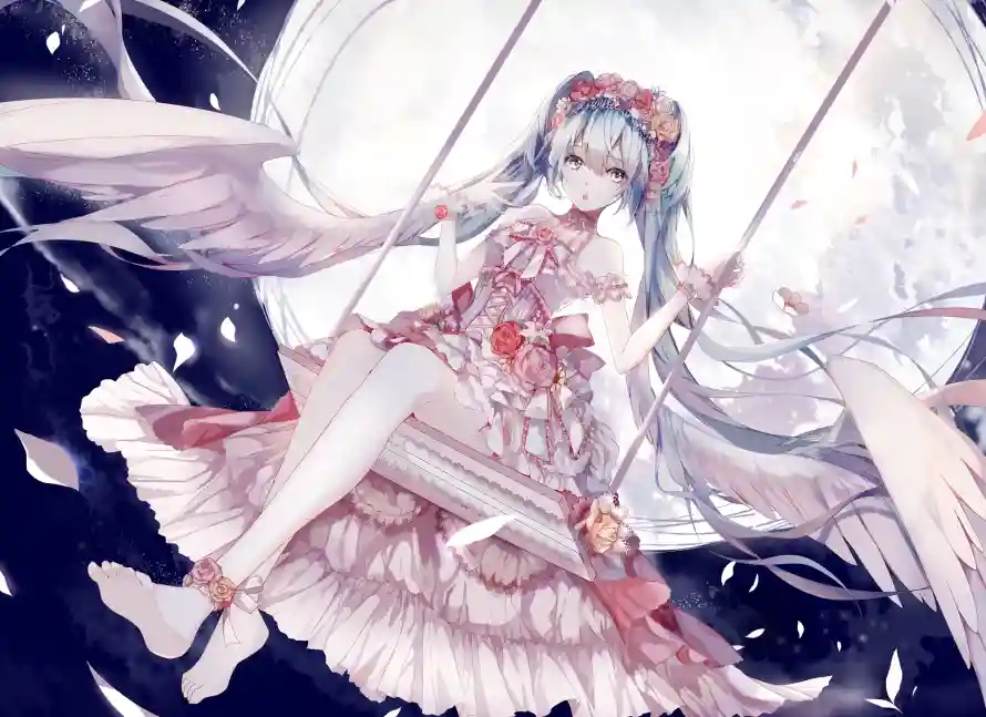 4k翅膀壁纸 - 初音未来 - 动漫角色 - 月夜场景「哲风壁纸」