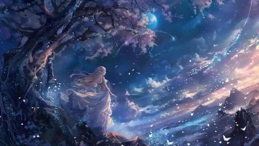 4k女孩壁纸 - 梦幻 - 大树背景 - 奇幻场景「哲风壁纸」