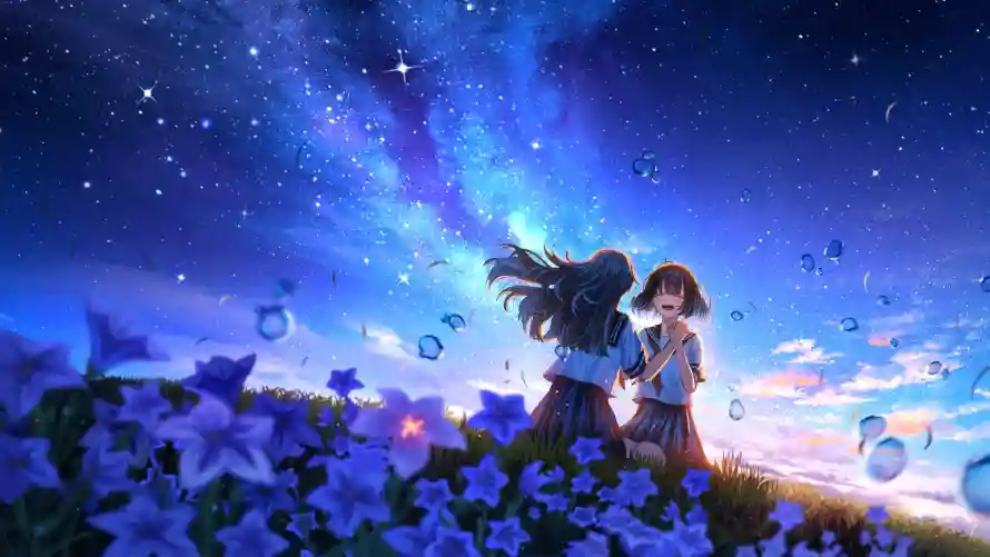 4k夜晚壁纸 - 女孩 - 少女 - 星空「哲风壁纸」