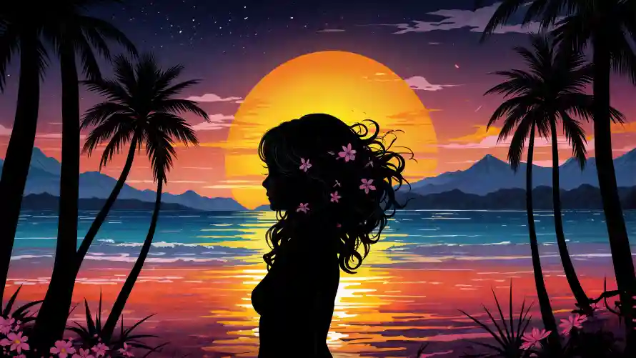 4k剪影壁纸 - 夕阳 - 女孩 - 海景「哲风壁纸」