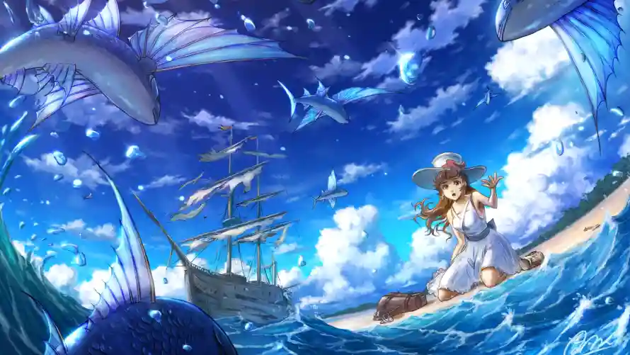 4k大船壁纸 - 女孩 - 海浪 - 海边「哲风壁纸」