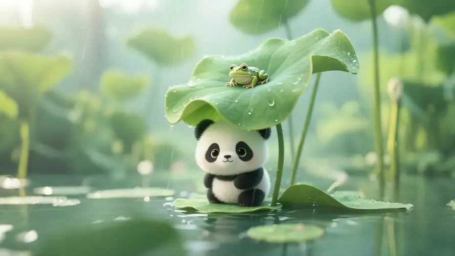 4kAI壁纸 - 下雨 - 熊猫 - 荷塘「哲风壁纸」 4kAI壁纸 - 下雨 - 熊猫 - 荷塘「哲风壁纸」