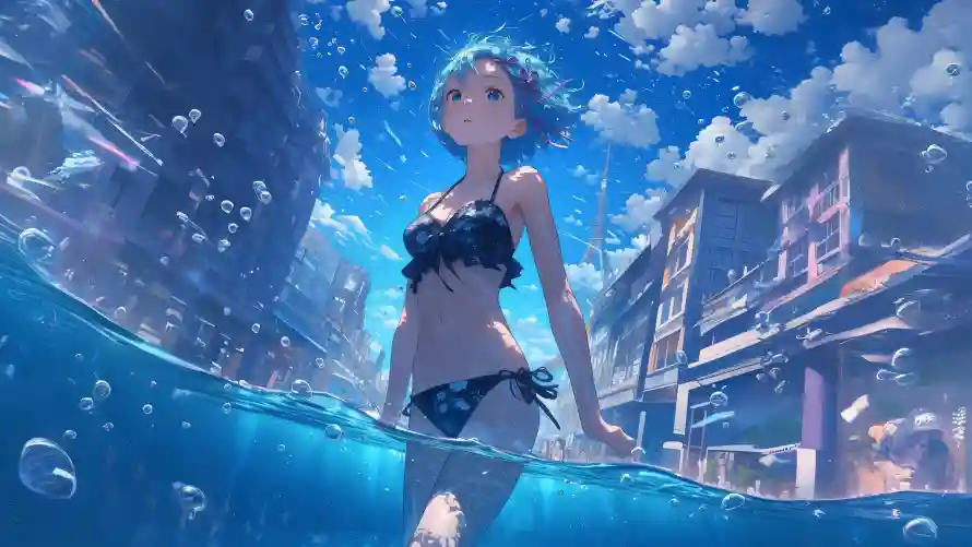 4k动漫插画壁纸 - 夏日场景 - 水下城市 - 泳装少女「哲风壁纸」 4k动漫插画壁纸 - 夏日场景 - 水下城市 - 泳装少女「哲风壁纸」