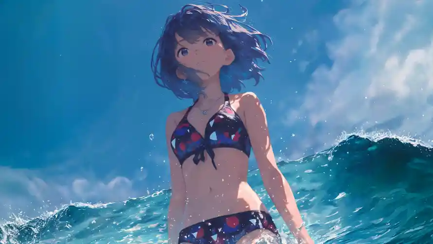 4k蓝天壁纸 - 海 - 夏日插画 - 泳装少女「哲风壁纸」 4k蓝天壁纸 - 海 - 夏日插画 - 泳装少女「哲风壁纸」