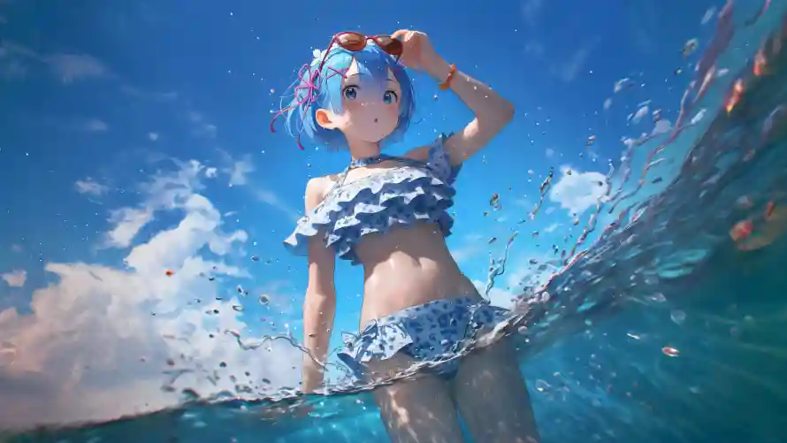 4k海滨壁纸 - 海 - 蓝发 - 雷姆「哲风壁纸」
