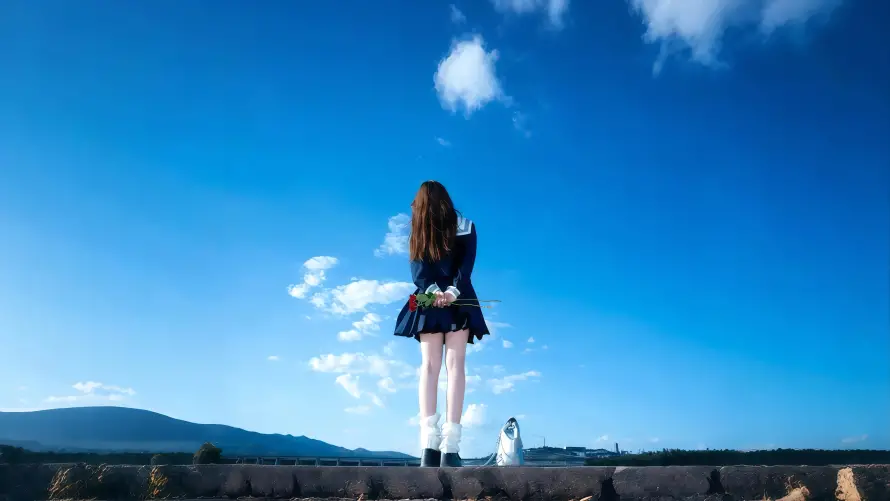 4kJK背影壁纸 - 少女远景 - 户外场景 - 日系清新「哲风壁纸」