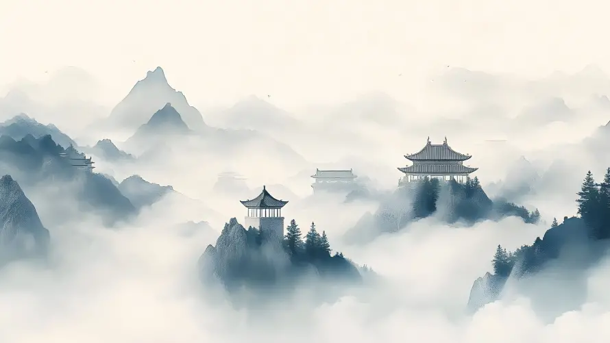 4k云雾背景壁纸 - 古建云雾 - 古建风景 - 国风山水「哲风壁纸」