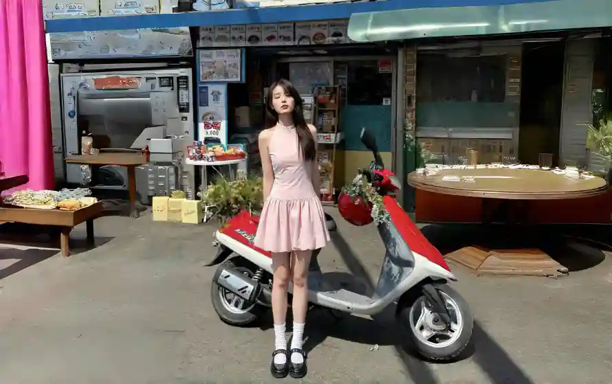 4k111壁纸 - 1122 - 街头场景 - 少女与摩托「哲风壁纸」