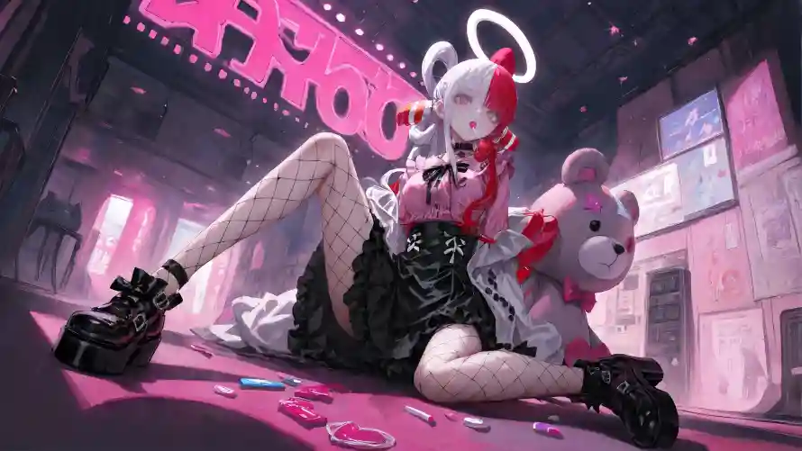 4k潮酷壁纸 - 玩偶熊 - 个性插画 - 甜酷少女「哲风壁纸」