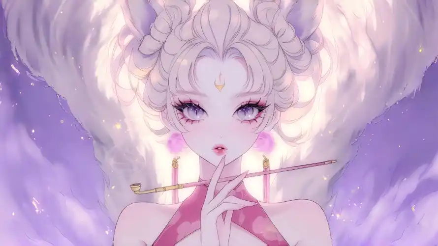 4k梦幻插画壁纸 - 白发少女 - 白发紫瞳 - 粉色少女「哲风壁纸」