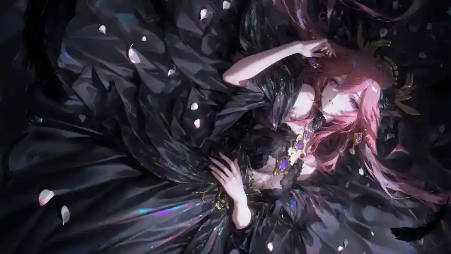 4k幻想插画壁纸 - 插画背景 - 暗黑风格 - 黑色长裙「哲风壁纸」