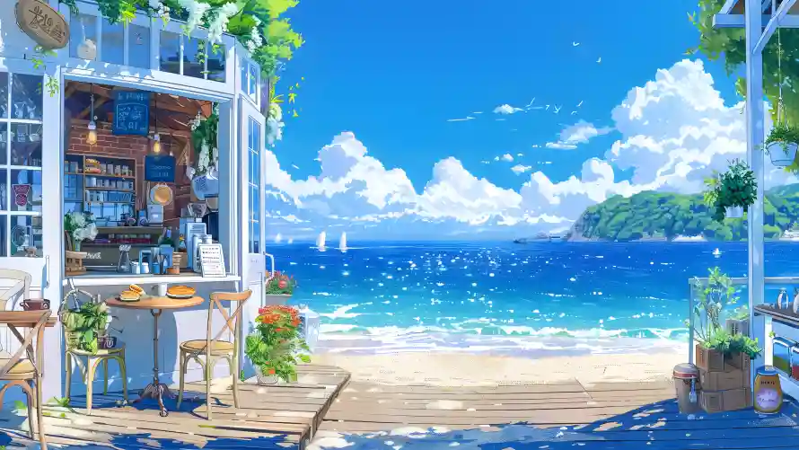 4k夏日壁纸 - 夏日海边 - 木质建筑 - 海景背景「哲风壁纸」