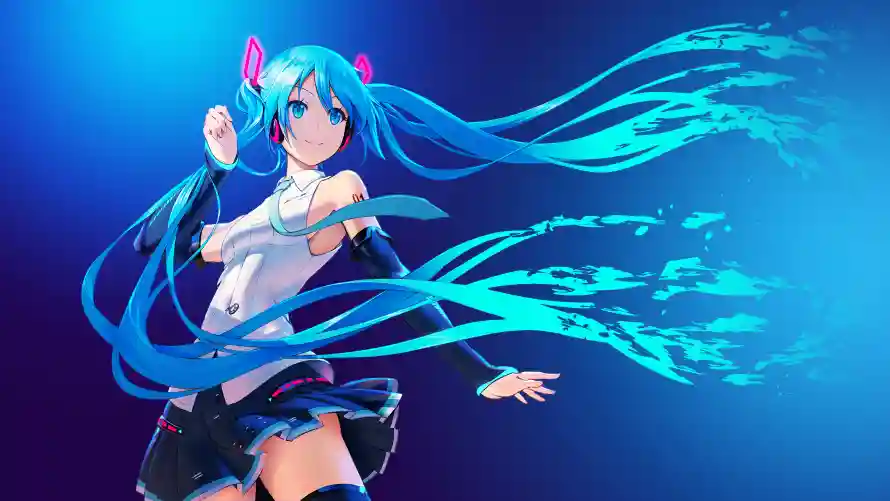 4k初音未来壁纸 - 动感姿势 - 渐变背景 - 蓝发少女「哲风壁纸」