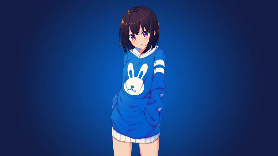 4k美少女壁纸 - 蓝色调 - 动漫角色 - 渐变背景「哲风壁纸」