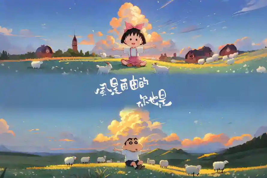 4k动漫角色壁纸 - 自由草原 - 草原背景 - 蜡笔小新「哲风壁纸」