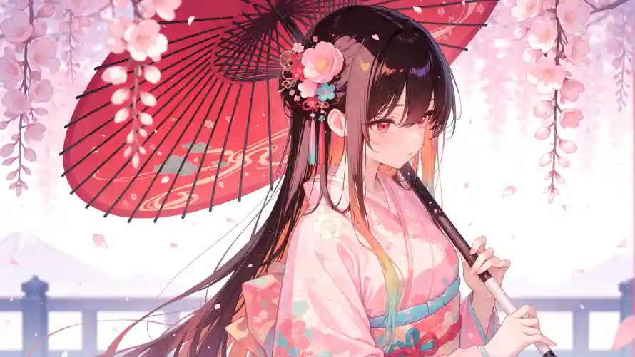3k樱花壁纸-樱花伞与美女-东方美学热门的壁纸「哲风壁纸」