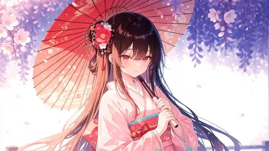 4k樱花壁纸 - 美女 - 和服美女 - 和风元素「哲风壁纸」