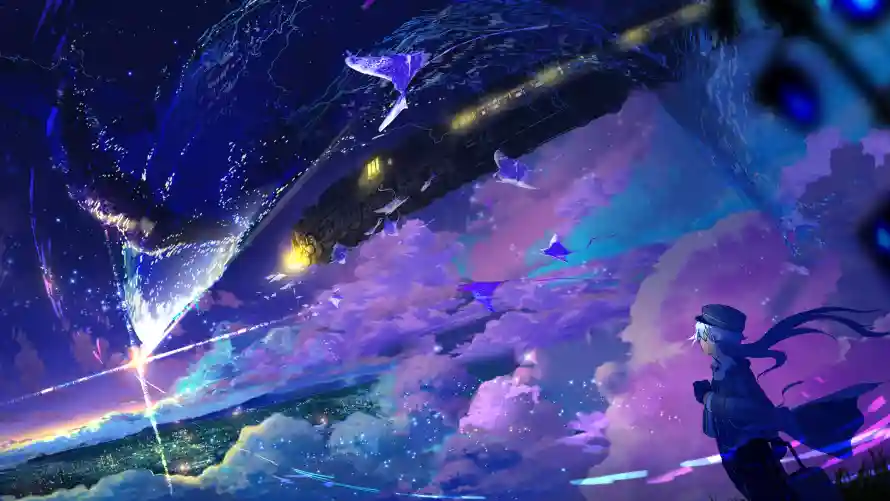 4k动漫壁纸 - 少女 - 动漫少女 - 宇宙流星「哲风壁纸」