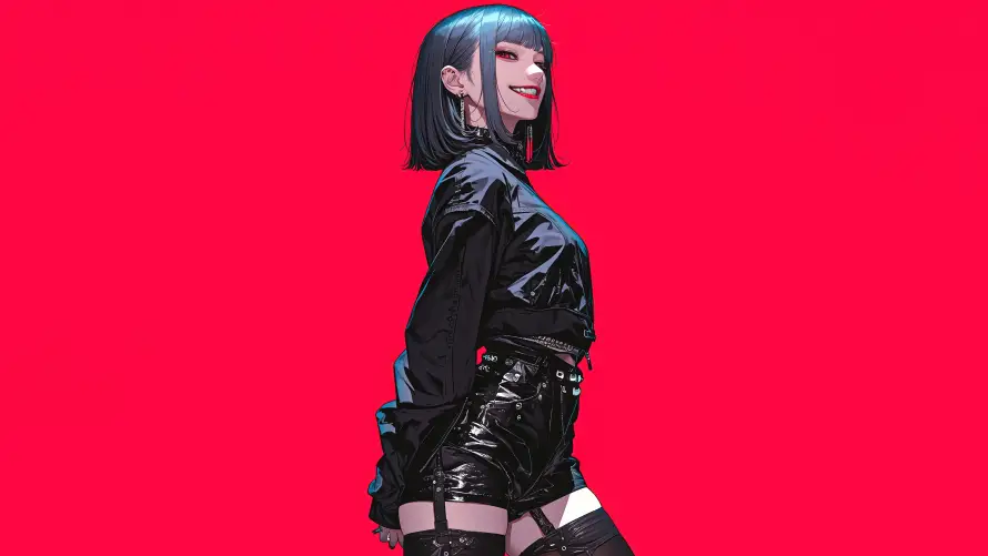 4k动漫壁纸 - 少女 - 动漫少女 - 红色背景「哲风壁纸」