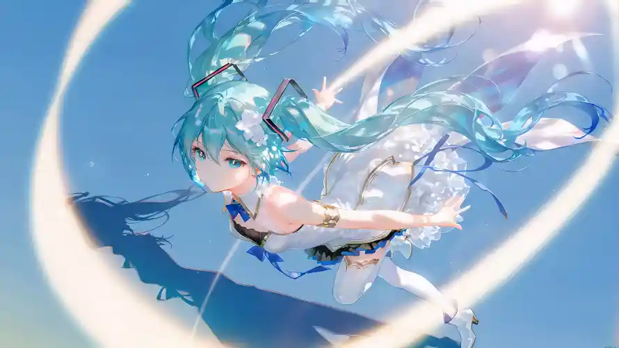4k光效背景壁纸 - 初音未来 - 动漫角色 - 少女插画「哲风壁纸」