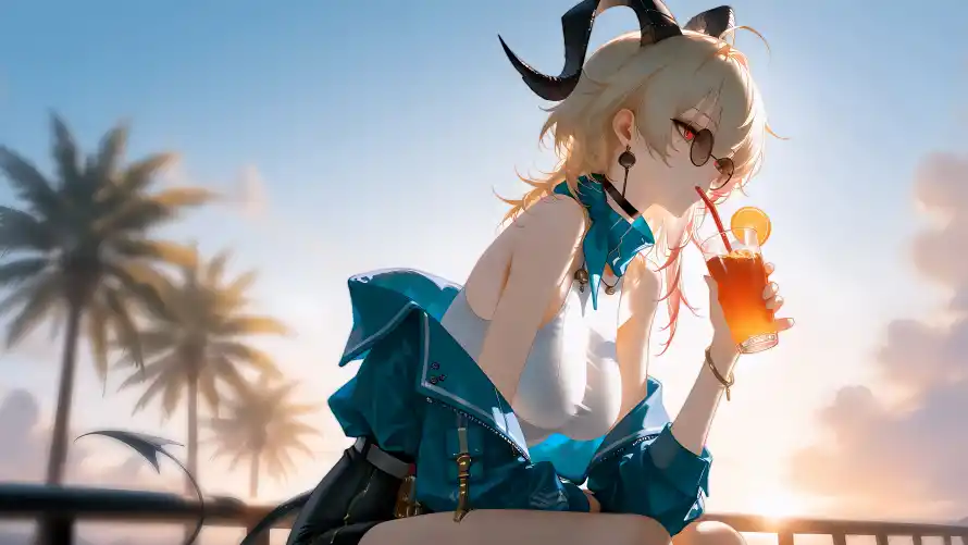 4k墨镜女孩壁纸 - 夏日冰饮 - 恶魔之角 - 墨镜美少女「哲风壁纸」 4k墨镜女孩壁纸 - 夏日冰饮 - 恶魔之角 - 墨镜美少女「哲风壁纸」
