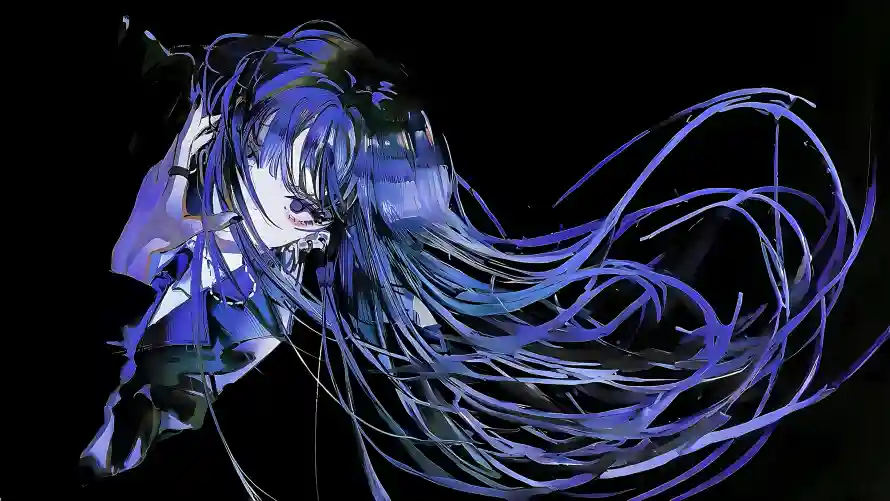 4k少女壁纸 - 蓝调 - 梦幻背景 - 蓝发少女「哲风壁纸」