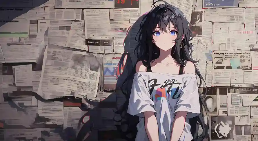 4k报纸壁纸 - 黑发 - 动漫插画 - 报纸背景「哲风壁纸」