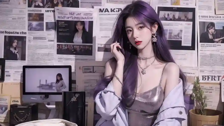 4kAI壁纸 - 动漫美女 - 复古风动漫 - 报纸墙背景「哲风壁纸」