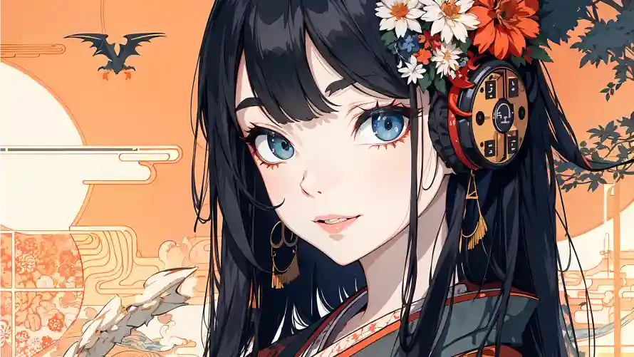 4k女孩壁纸 - 插画 - 长发少女 - 暗黑系背景「哲风壁纸」